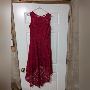 Muadress fit and flare red dress women's large high low sleeveless floral